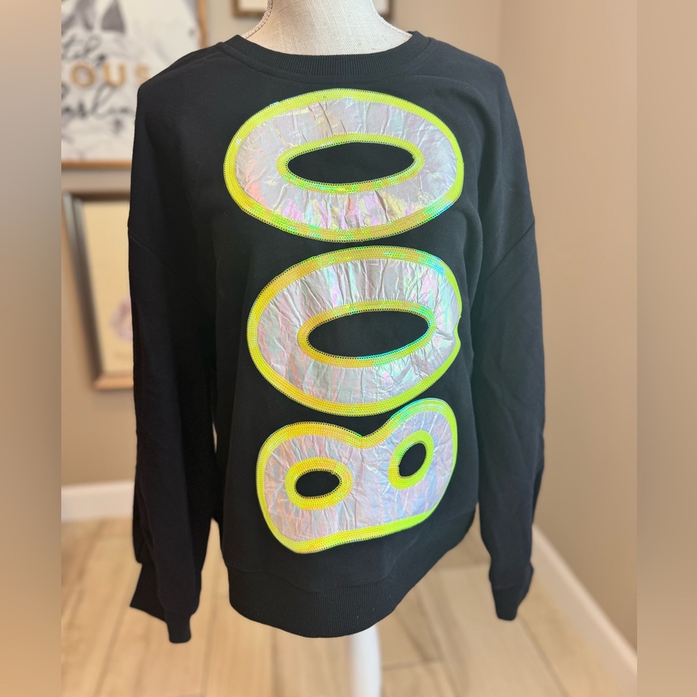 New! QUEEN OF SPARKLES Black Metallic BOO Sweatshirt